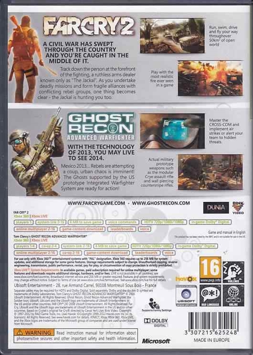 Far Cry 2 + Tom Clancys Ghost Recon Advanced Warfighter Double Pack - Classics - XBOX 360 (B Grade) (Genbrug)
